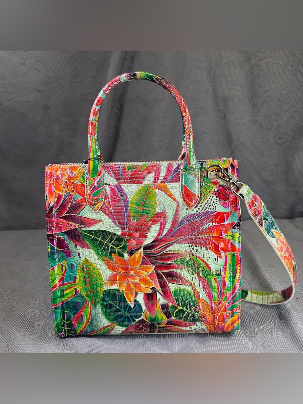 Brahmin Caroline Utopia Melbourne Croc Embossed Leather Satchel Tote
